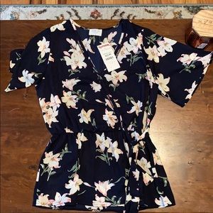 NWT Sienna Sky Blue Floral Wrap Shirt